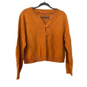 ModCloth Womens 1X Cardigan Sweater Orange Speckled Knit 100% Cotton Button Fron
